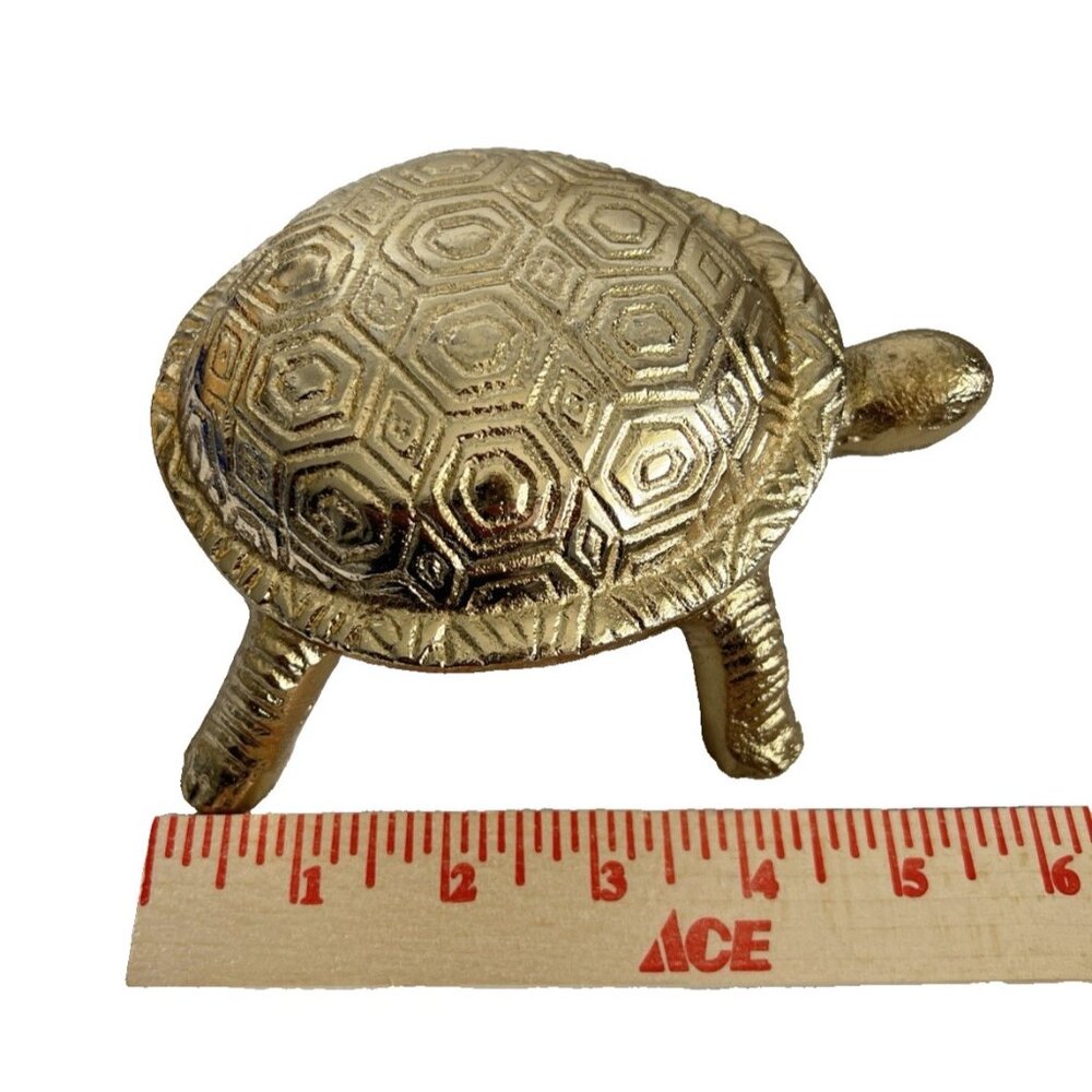 Turtle Trinket Box With Lid Gold Brass 6"L x 5"W Tortoise Shell Lover Gift - Picture 7 of 9